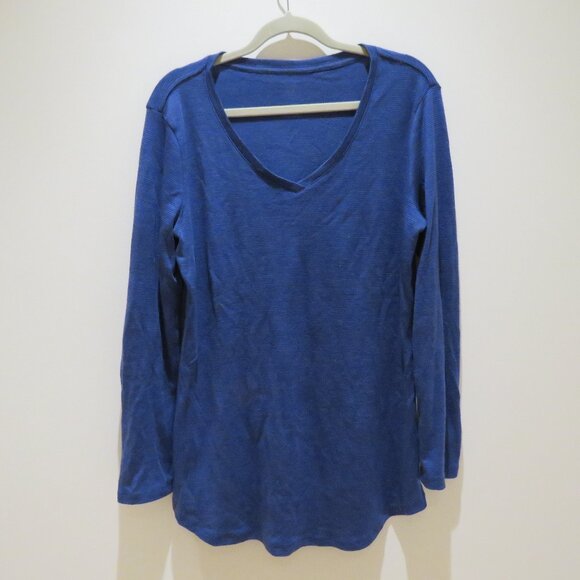 WOOLX Eva Tunic 100% Merino Wool Baselayer Top in Blue Stripe Gorpcore Travel XL - Picture 2 of 14